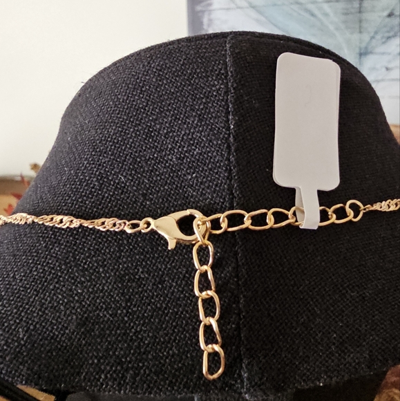 Gold and rhinestones matching Double heart necklace and earrings set. - Picture 7 of 7